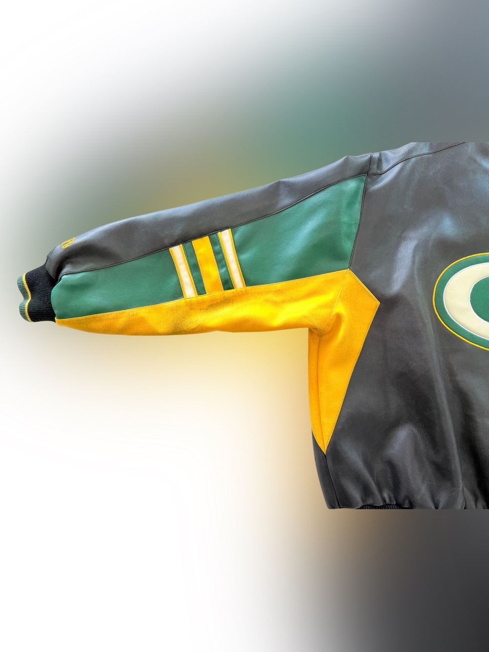 VTG NFL Green Bay Packers Faux Leather Bomber Jacket Size Large - Picture 5 of 8